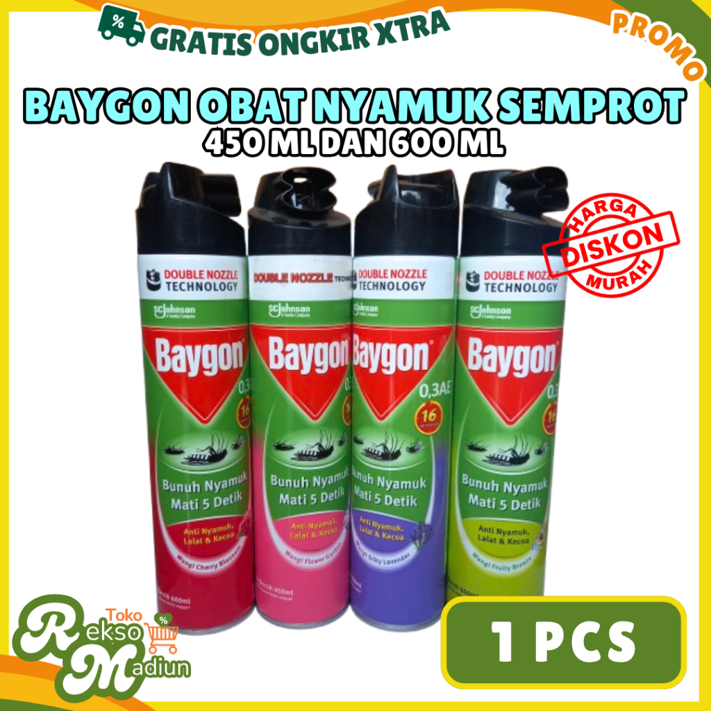 BAYGON AEROSOL OBAT ANTI NYAMUK 450 ml 600+75ml Besar - Semprot Spray Pembasmi Serangga All Variant