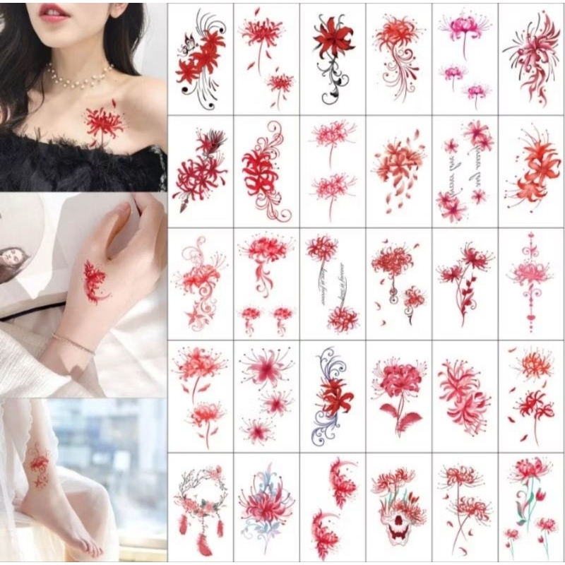 tato temporari bunga spider lily anime sticker tattoo temporer stiker