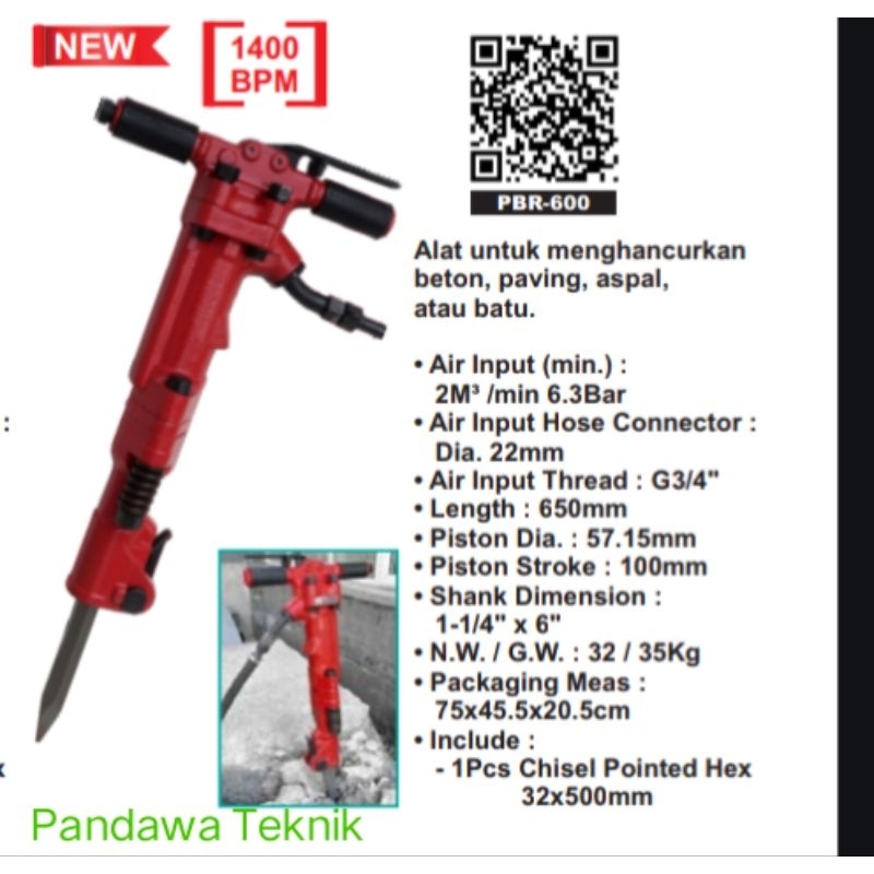 jack hammer pneumatic mesin bobok beton angin wipro PBR 600