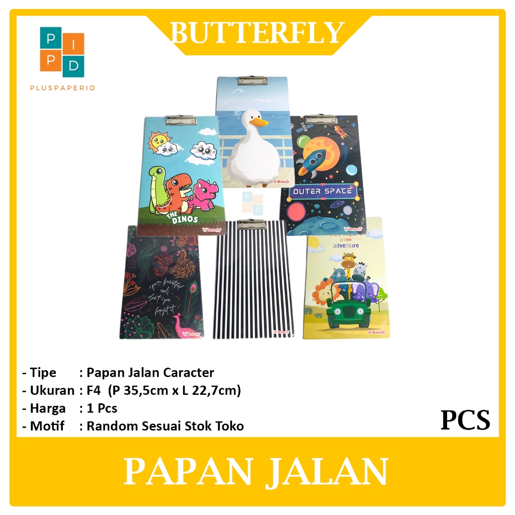 

Butterfly - Papan Jalan F4 Motif Cute Random Clipboard - Pcs