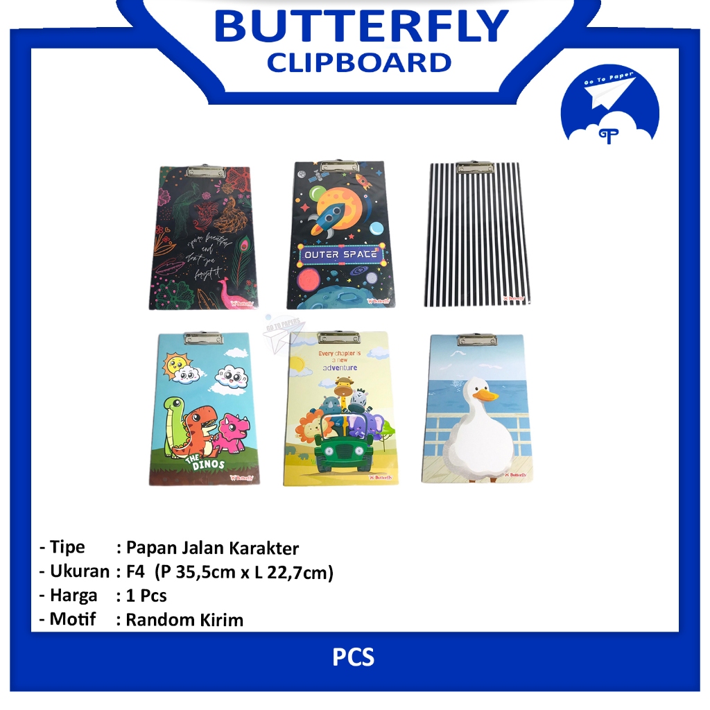 

Butterfly - Clipboard Motif Random Lucu Papan Jalan Uk F4 - Pcs