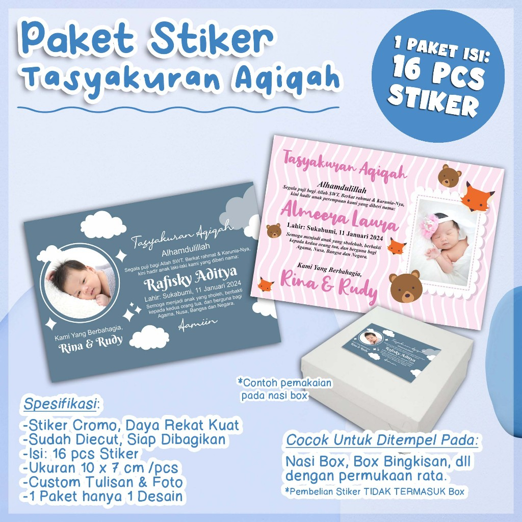 

[1 PAKET ISI 16 PCS] - Paket Stiker Tasyakuran Aqiqah - kode SAQ
