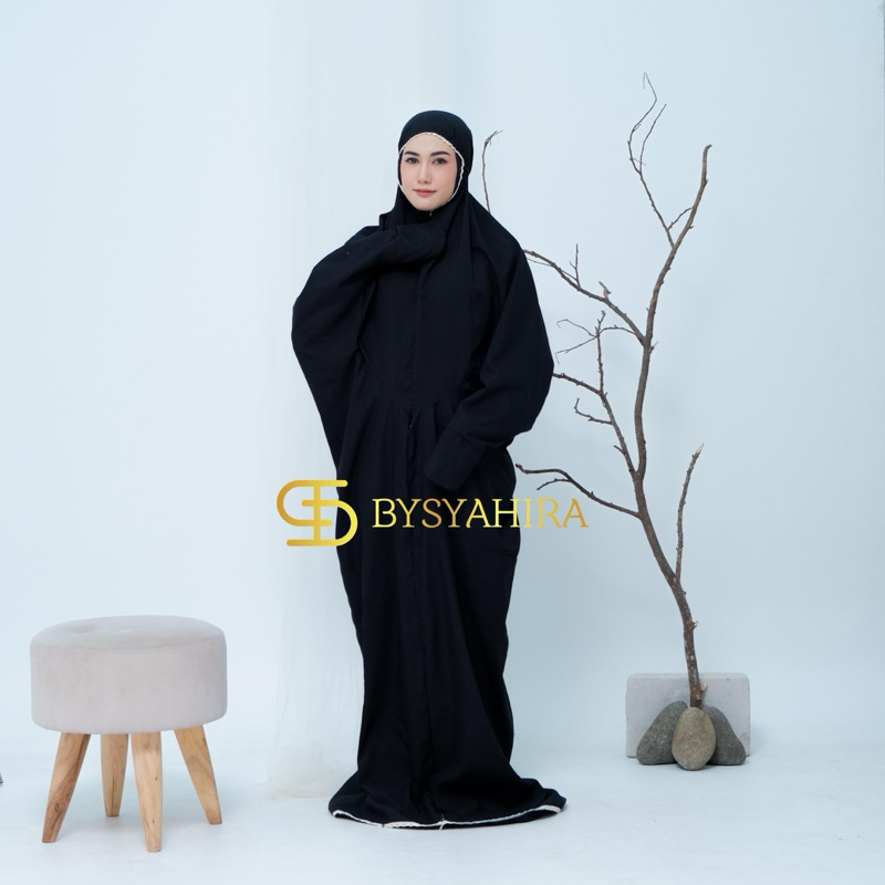 Bysyahira - Mukena Terusan Lajuran Dewasa Renda Mewah Katun Polos Premium