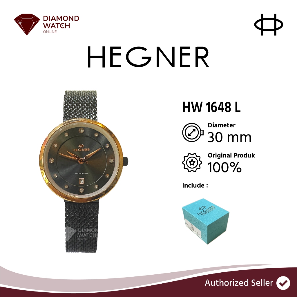 Hegner Rantai Pasir 30mm Gold Black Stainless Steel Strap HW 1648 L