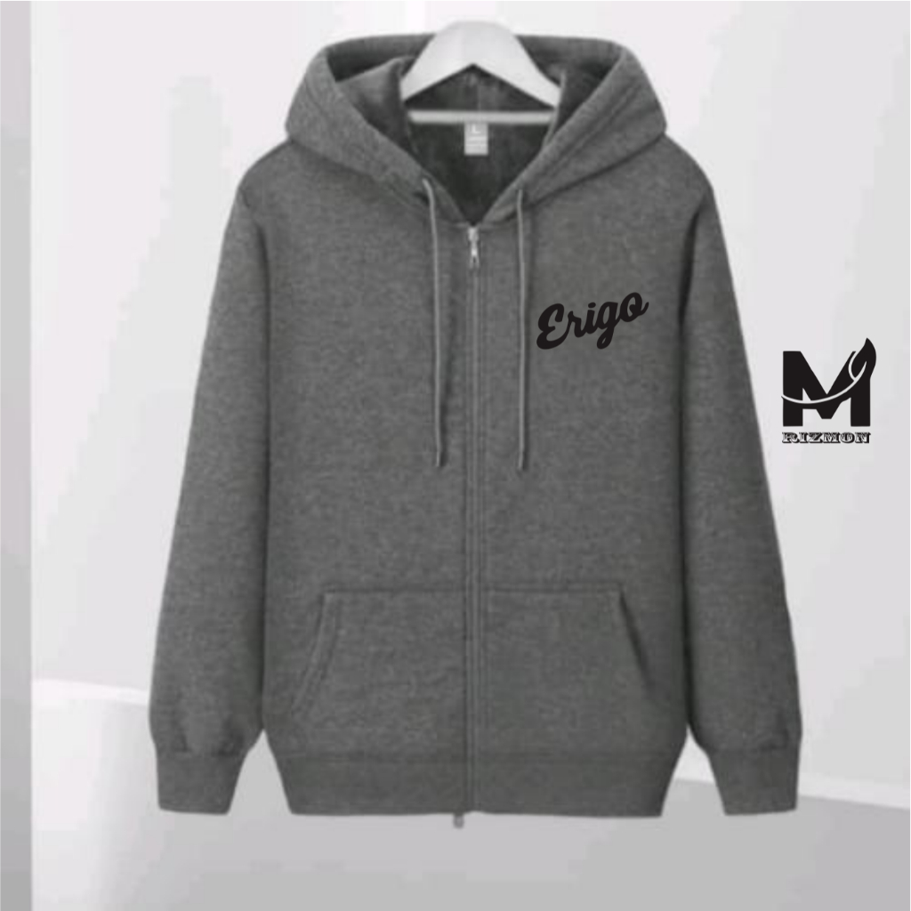 Rizmon Distro Goo Logo Hitam On Hitam Hoodie Zipper Crop Top l Jaket Pria & Wanita