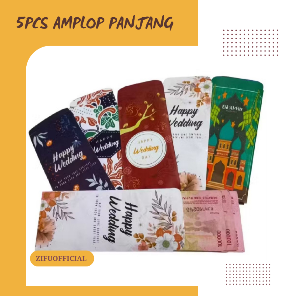 

ZIFU ▪︎ 5pcs Amplop Panjang Cantik Design Elegant/Amplop Wedding/Amplop Kondangan Kekinian/ Amplop Ied Fitr