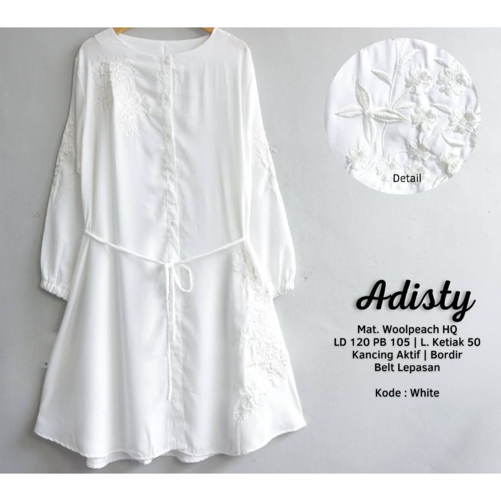Baju Atasan Tunik Wanita Putih Bordir Bunga LD 130 Adisty Jumbo Bigsize Bahan Wolpeach Recca