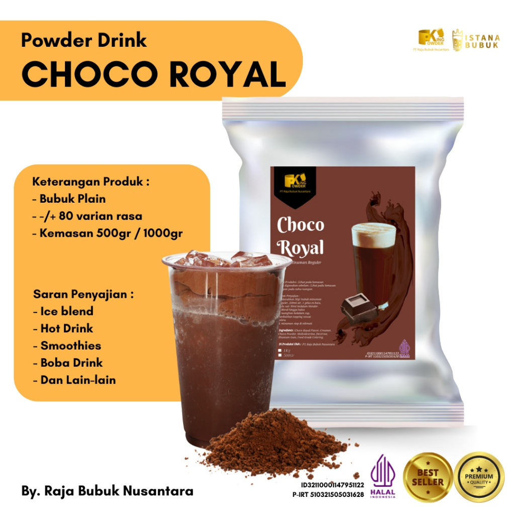 

Bubuk Minuman Choco Royal Bubuk Minuman Rasa Nyoklat Klassik Bubuk Minuman rasa Cokelat Royal 1 Kg