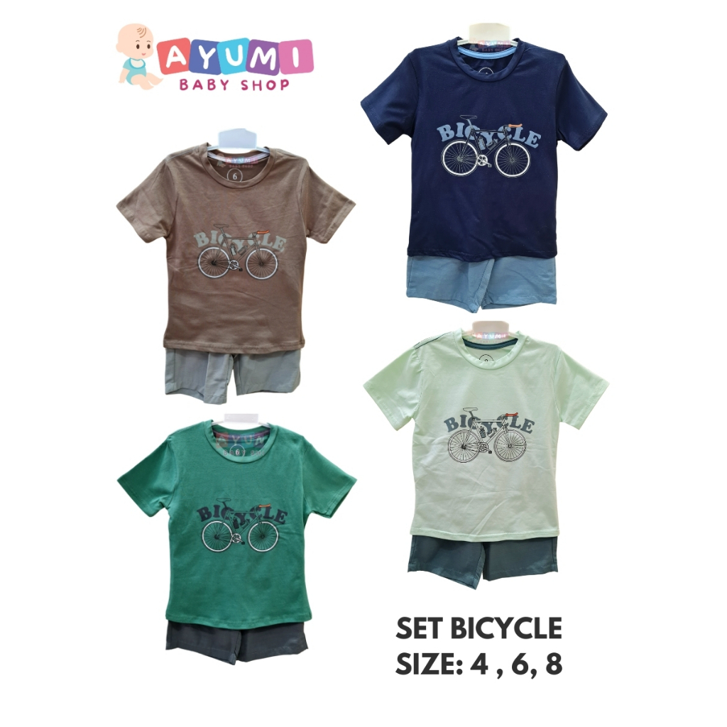 [Happy Time] SET BICYCLE Setelan Kaos Anak Laki-Laki Lengan Pendek dan Celana Pendek MURAH Limited S