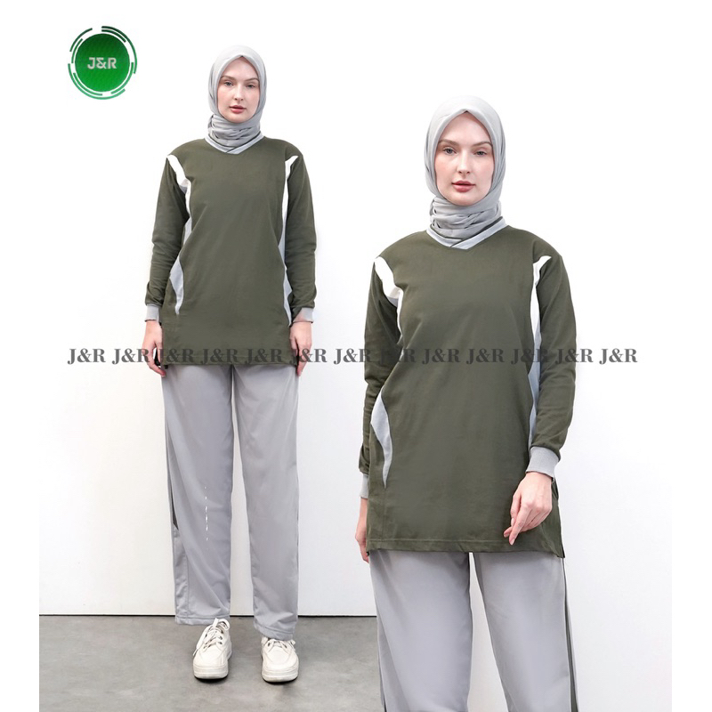 STELAN BAJU TUNIK MUSLIMAH MANSET SENAM LATIHAN