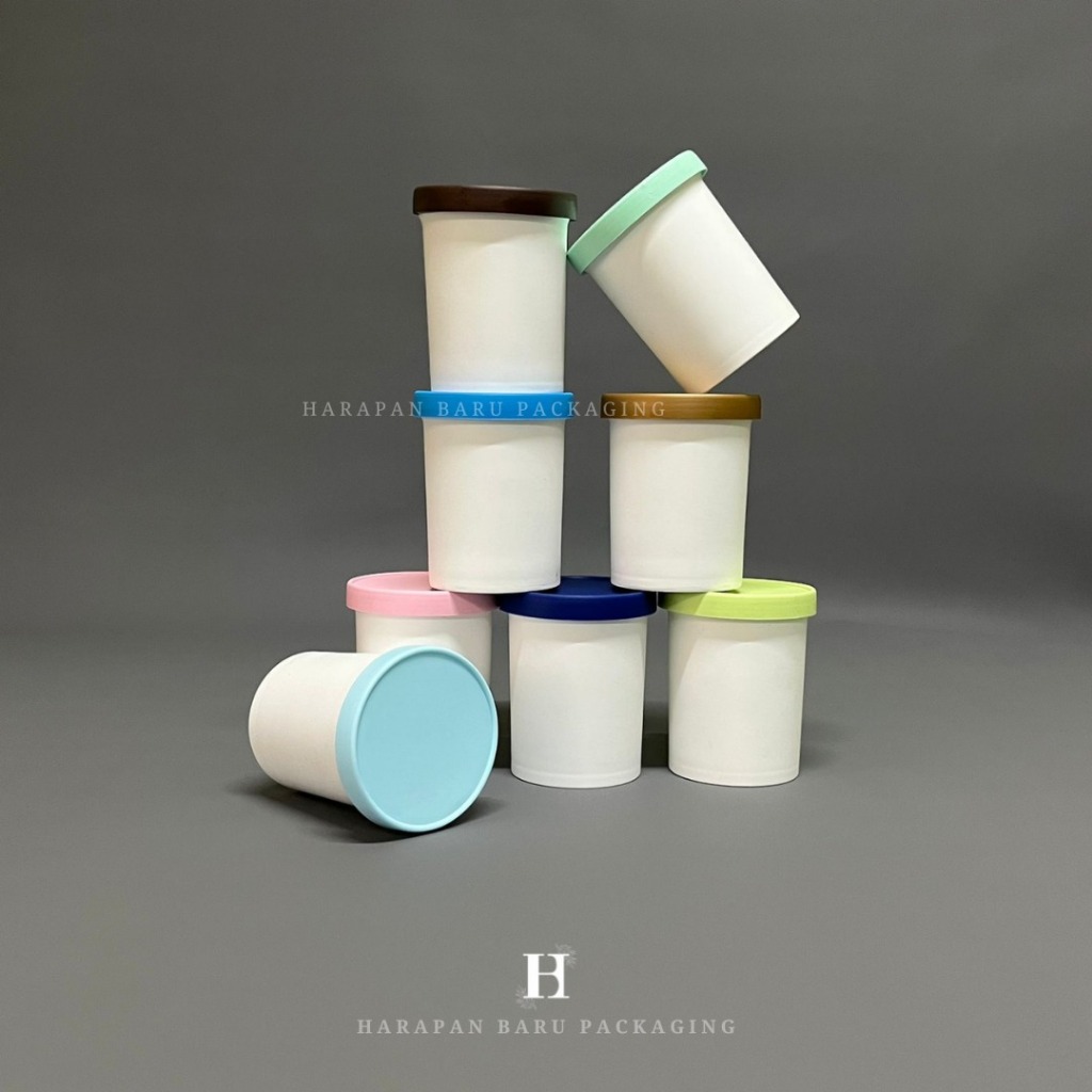 HB Pot Jar Kosmetik Cream Skincare 200ml Putih Tutup Warna - Pot Lulur - Wadah Masker - Wadah Gelato