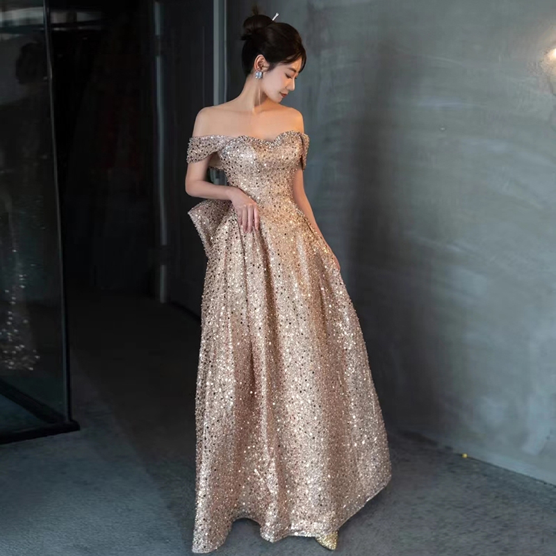 Gaun Pesta 2410002 Cream Gold Sabrina Party Dress