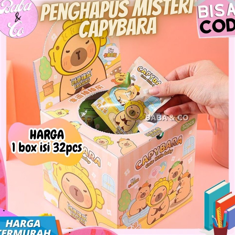 

ART V4H4 1 BOX 32pcs PENGHAPUS MISTERI CAPYBARA LUCU UNIK BLIND BOX MYSTERY PACK CAPYBARA ERASER