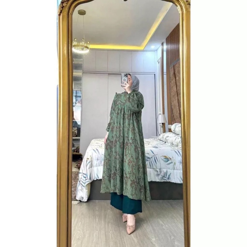 Setelan Long Tunik Ceruty Full Furing Wanita Terbaru // ANDIN SET TUNIK CERUTY