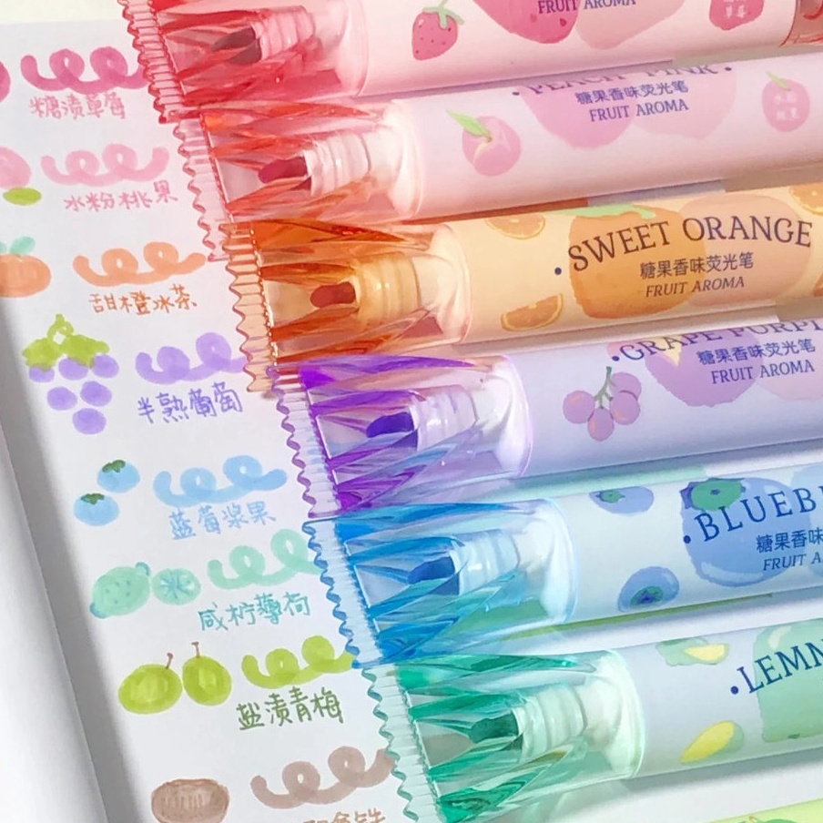 

KI3 Winze 4pcs Fruit Scented Stabilo Set Cute Warna Pastel Hhlht Pena Lucu Journal Marker Pen Alat Tulis
