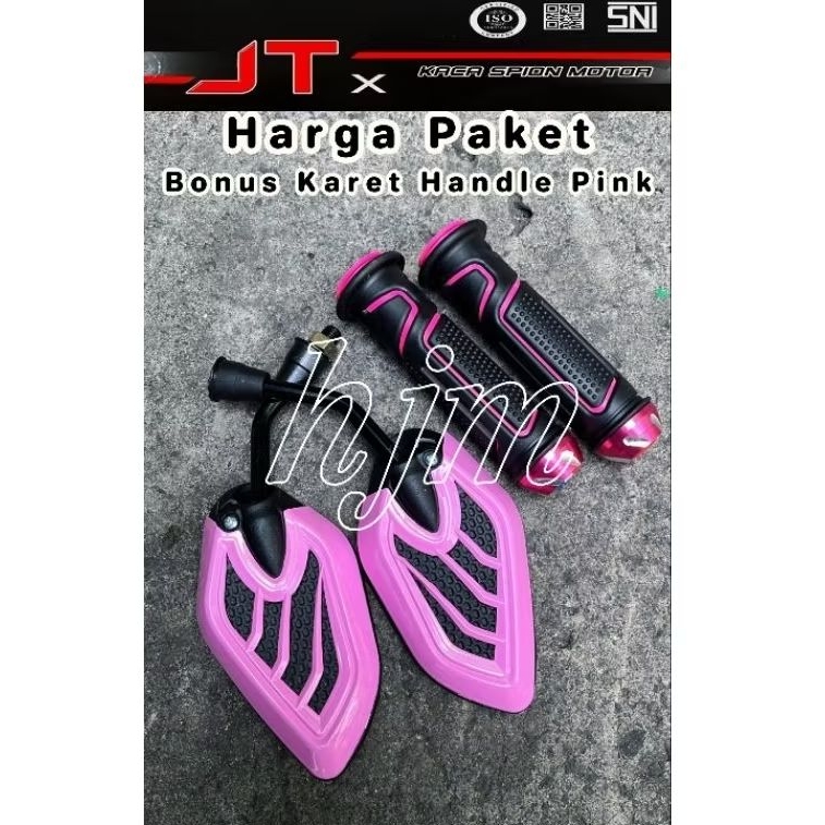 Paket Spion Motor Variasi Black Pink Handgrip Jalu Black Pink
