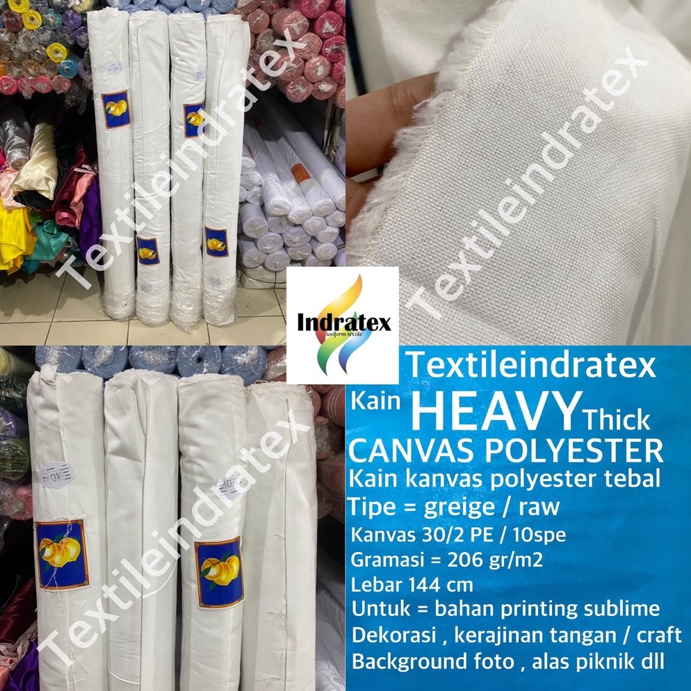 per 1 roll  kain HEAVY CANVAS POLYESTER kanvas polyester greige grey warna putih beras BW tebal leba