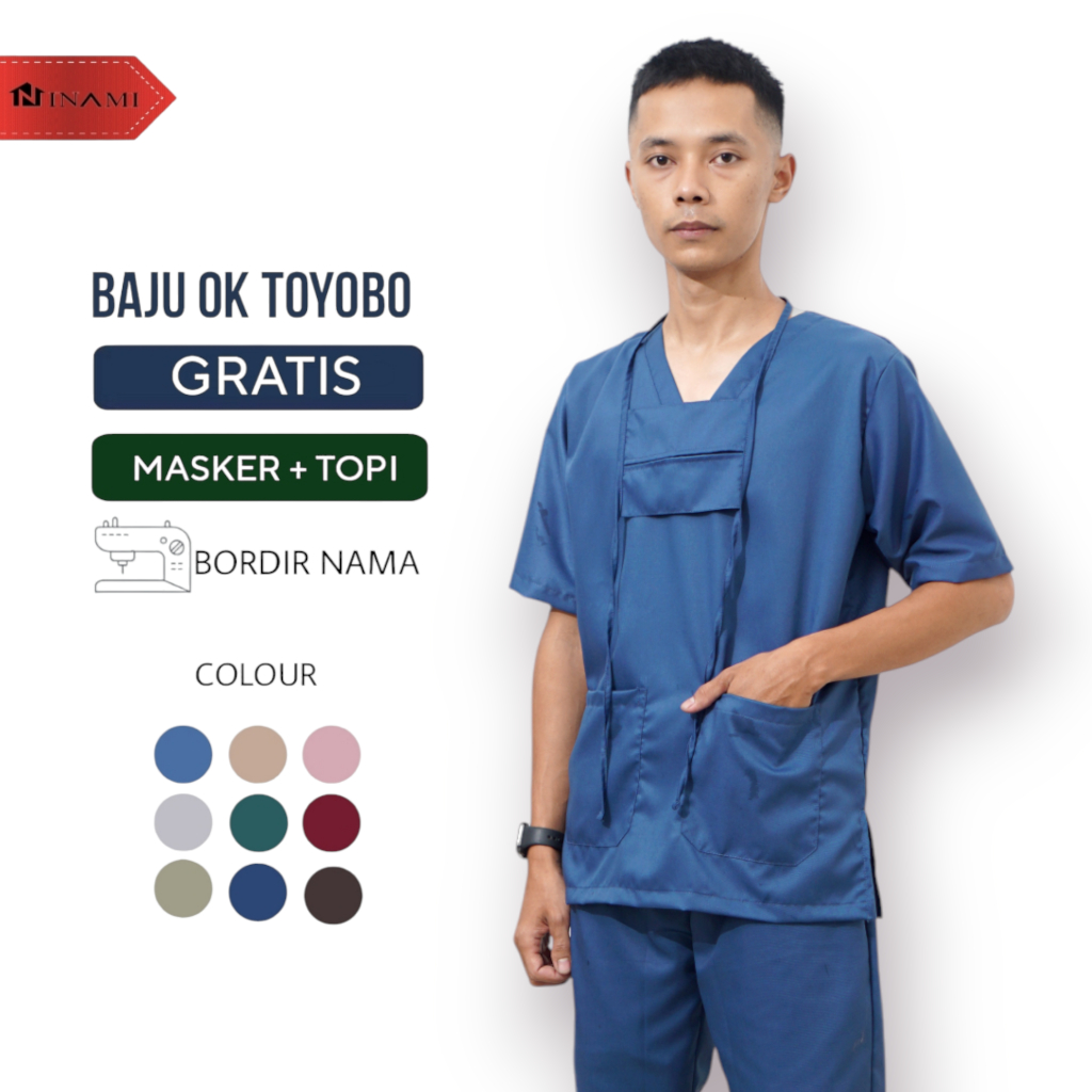 (FREE BORDIR NAMA) Baju Ok Oka Dokter Jaga Perawat Scrubs Petugas Medis Lengan Pendek