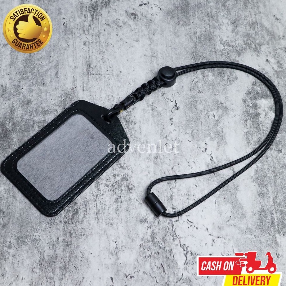 

KP8 Id Card Holder Kulit Sintetis Tali Paracord 55lbs 4mm Gantungan Nama Name Tag Kantor Multifungsi Premium