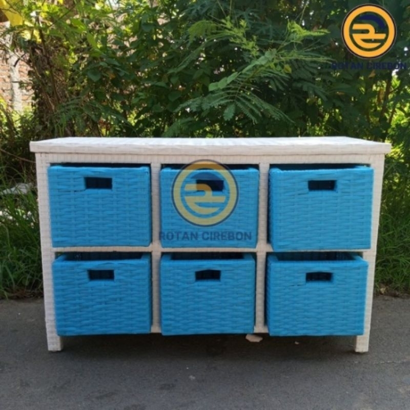 Lemari Plastik Meja Tv Rotan Sintetis Laci 6 Mini