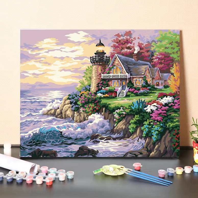 

KODE X76H Painting By Number 34cm Canvas Painting By Number Melukis Mewarnai Kanvas Nomor Prakarya Anak Painting Landscape Castle Canvas Paint By Number Kit Digital Oil Painting DIY Painting kit Lukisan