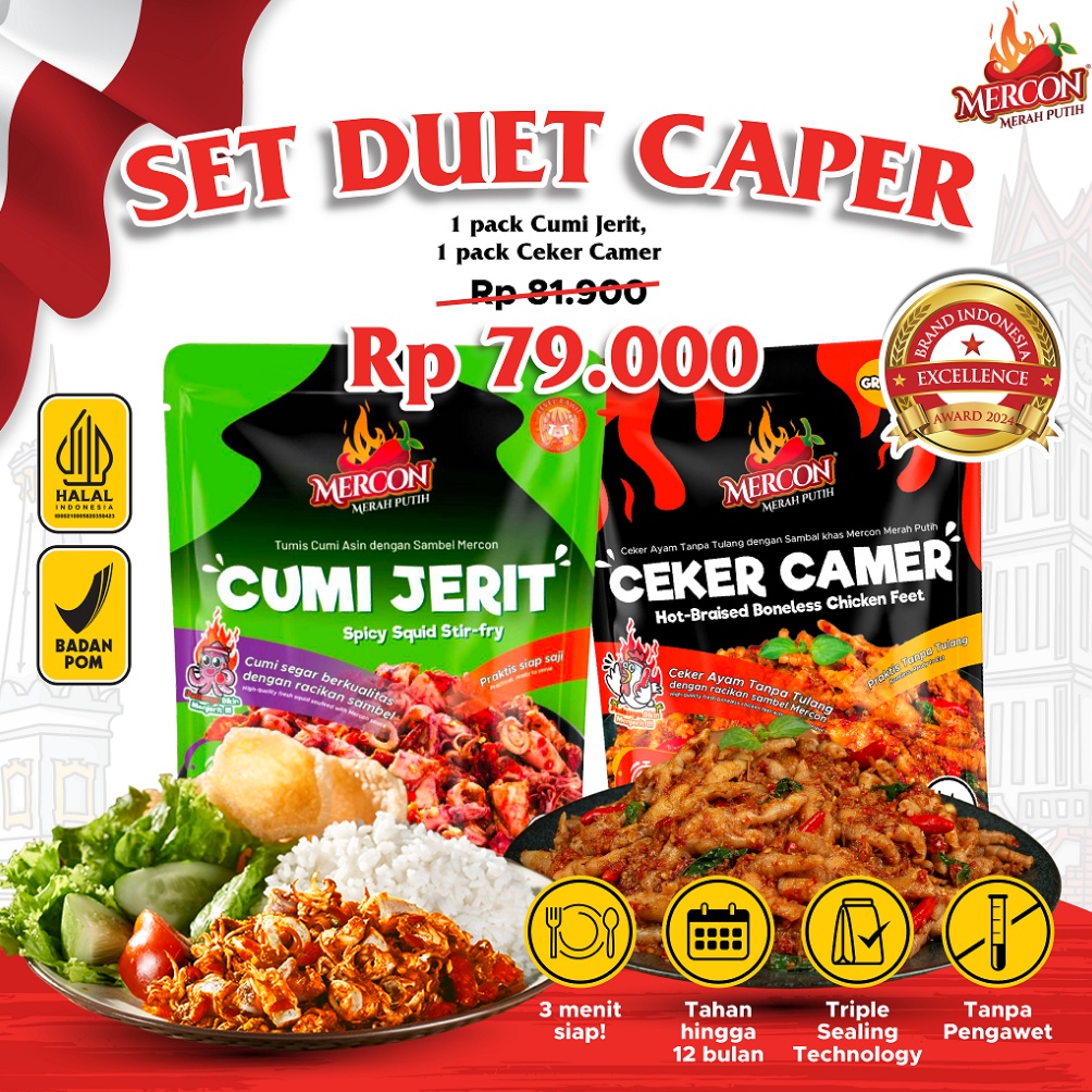 

Real produk Mercon Merah Putih Set Duet Caper Cumi Jerit Cumi Sambal Mercon Ceker Camer Mercon Tanpa Tulang