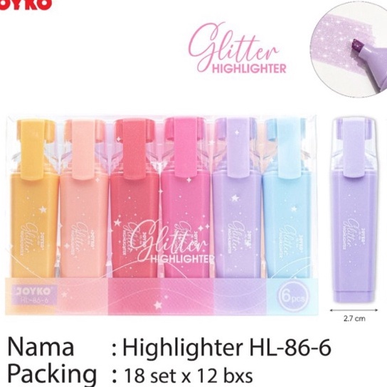 

KP8 1 set isi 6 warna Hhlhter Color Glitter Set JOYKO Penanda Warna Warni Gliter 1 set Stabilo Kilap Warna HL866 HL86