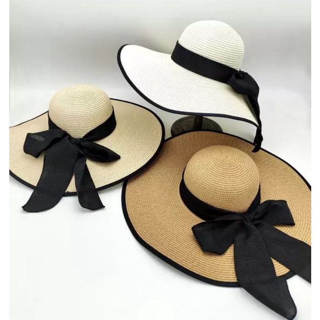 Grosir Surprise  Topi pantai lebar list hitam PL3  Topi pantai lebar  Topi pantai dewasa