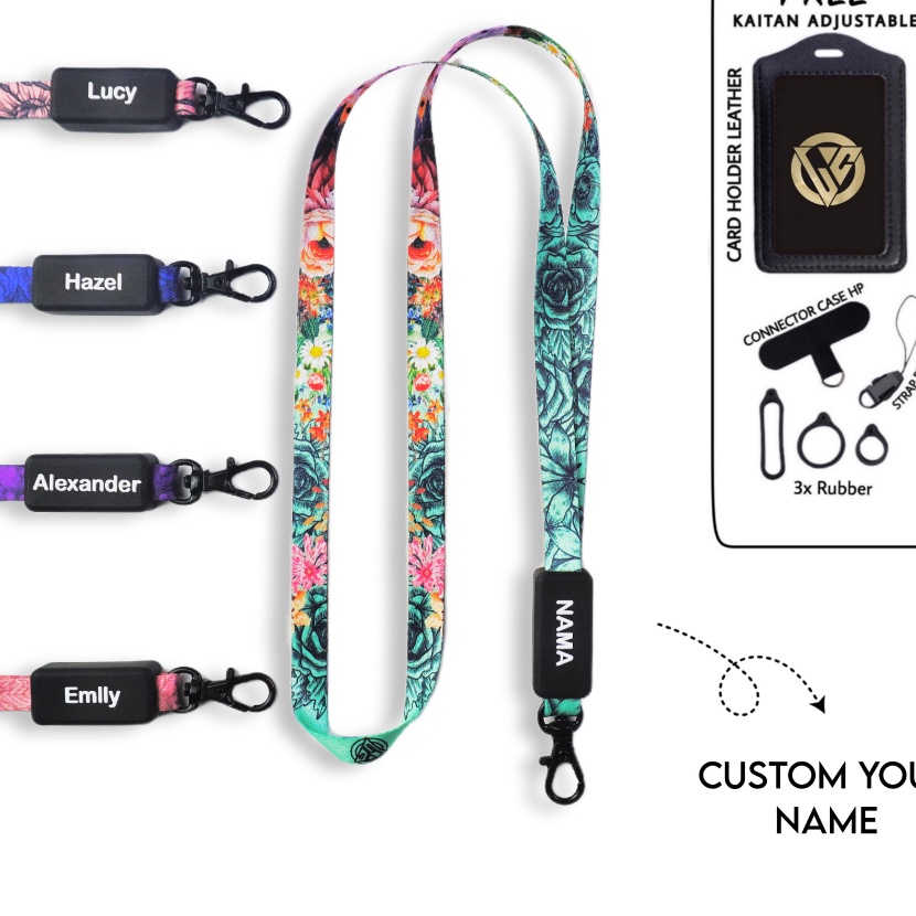 

Terlaris KS Craft Custom Nama Floral Series 1cm Request Nama Satuan Gantungan Card Holder Tali Full Printing 2 sisi