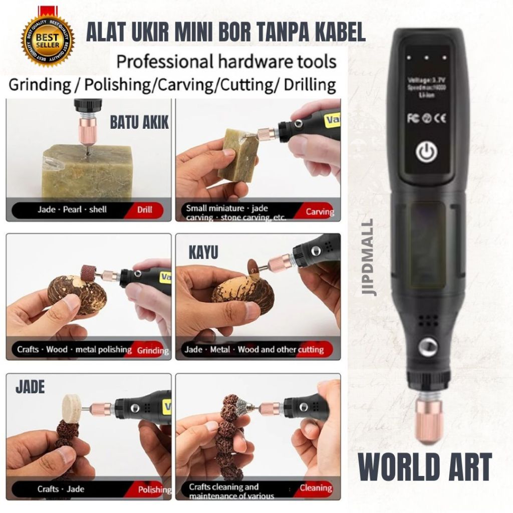 Jipdtools Bor Listrik Mini Wireless Tanpa Kabel Untuk Mengukir Memotong Melubangi Memoles Bor Serbag