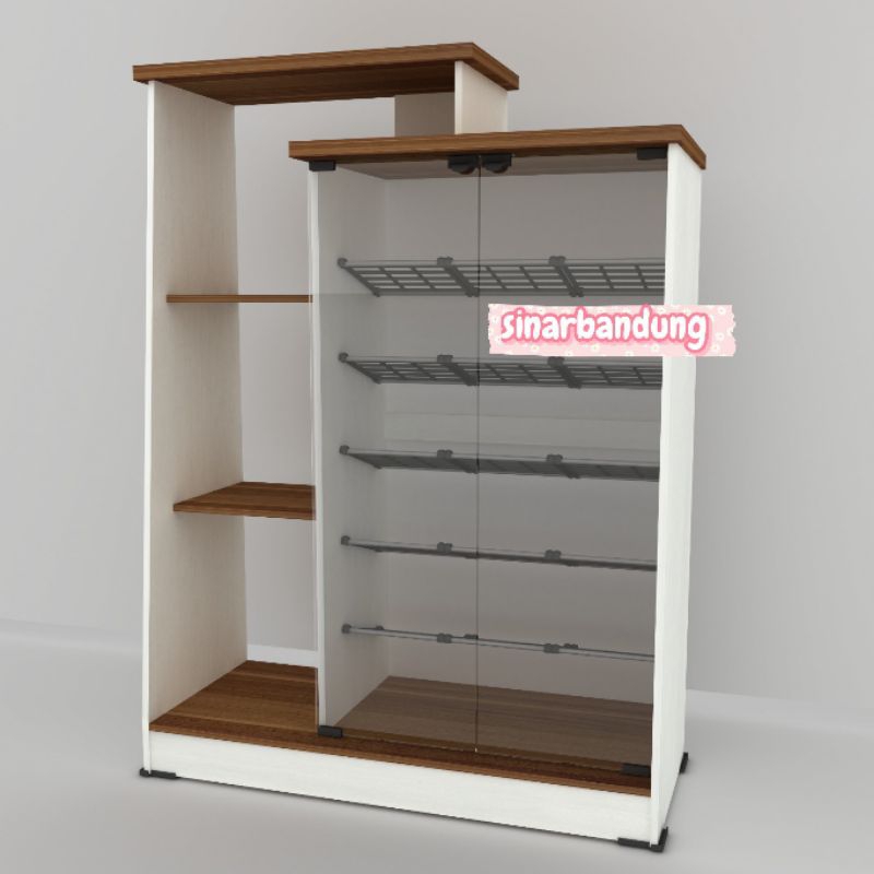 LEMARI SEPATU KACA ADA RAK SEPATU KACA SERBAGUNA TEMPAT HELM