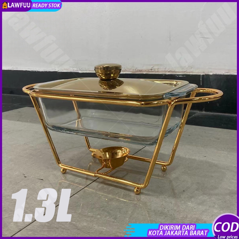 【Ready】3in1 Prasmanan Transparan Serving Plate / Mewah Gold 1.3/1.5 LITER Piring Saji Prasmanan Kaca