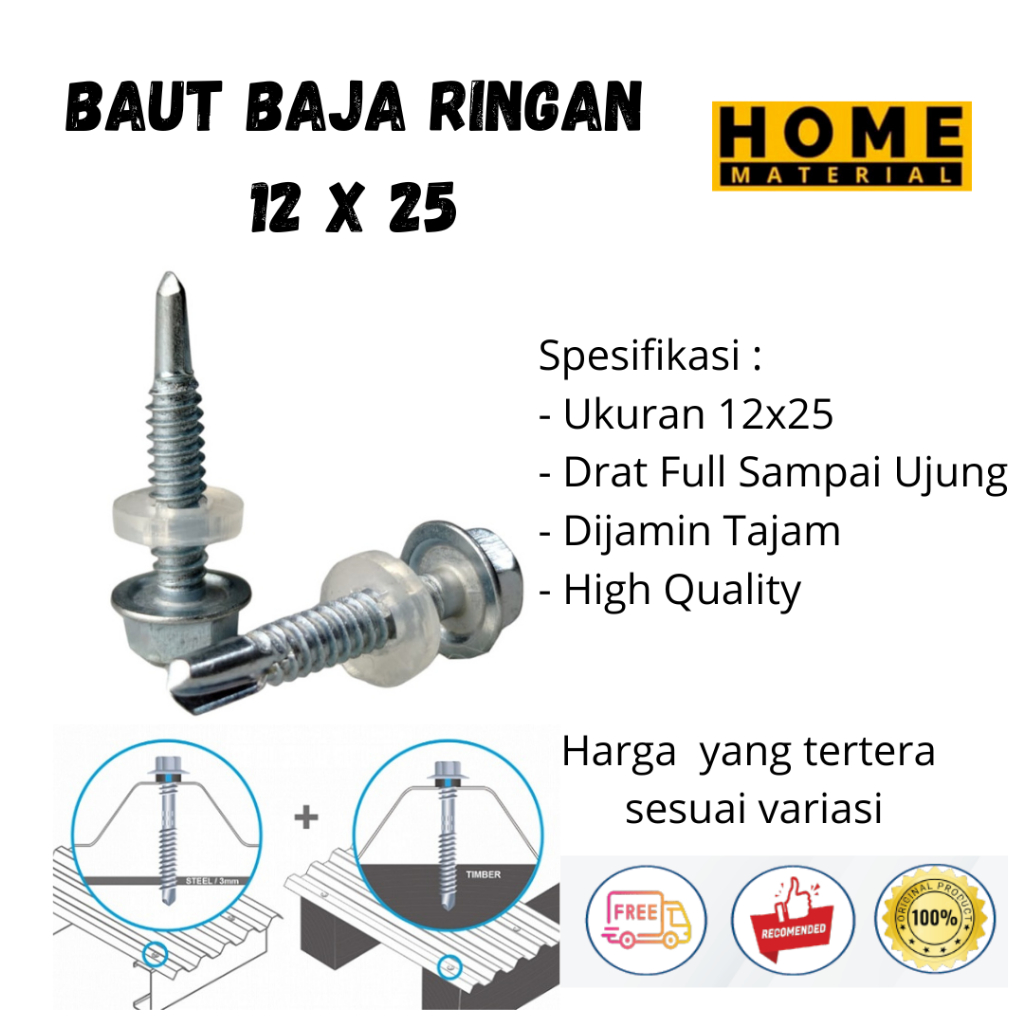 Baut baja ringan l baut Skrup Baja Ringan Uk 12x25 Harga Termurah HomeMaterial