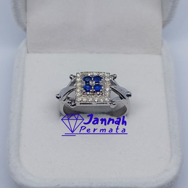 Cincin Berlian Wanita Fashion Natural Berlian Eropa Blue Sapphire Safir Diamond Intan Perak Murah