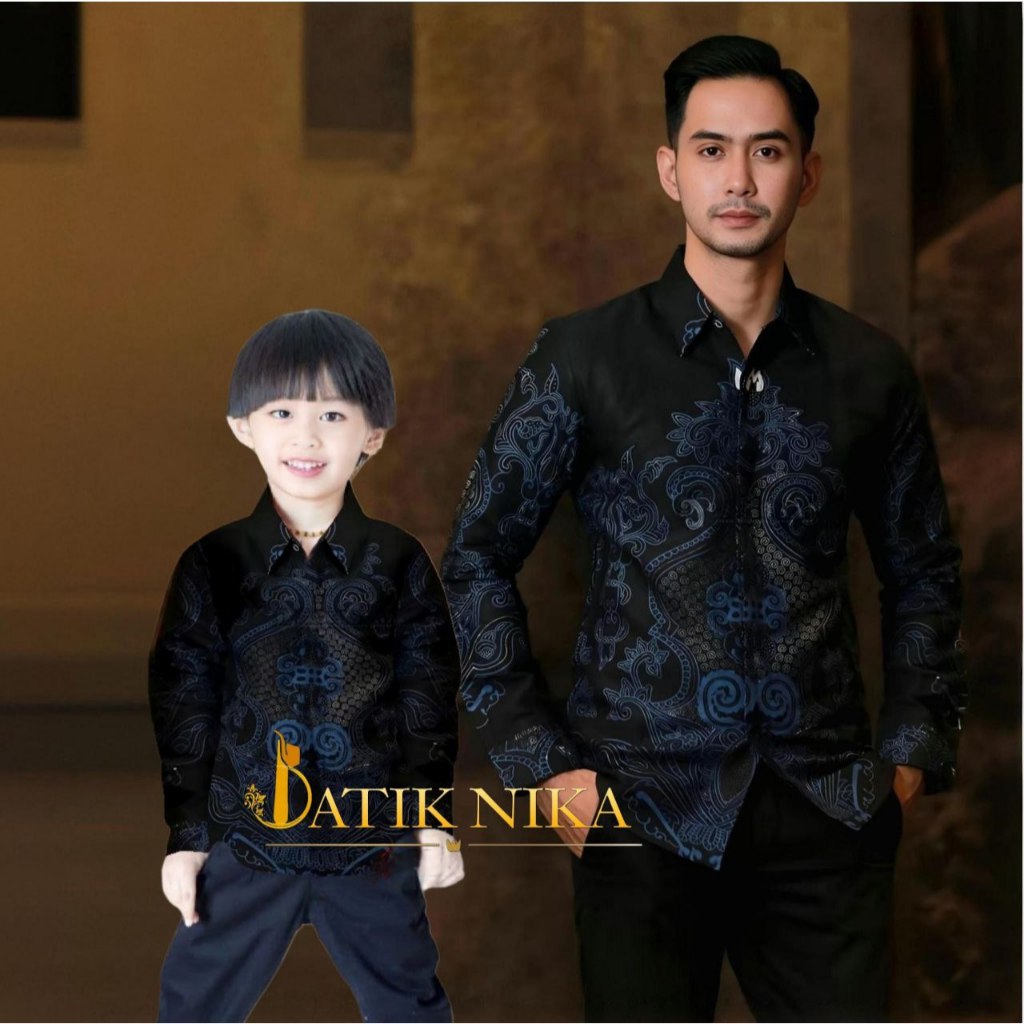 TERBARU KEMEJA BATIK PRIA BATIK Abinawa Biru batik ayah dan Batik anak cowok Batik Warna Hitam Biru