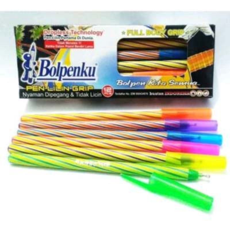 

(12 pcs) Pulpen ulir Bolpenku selusin / Pulpen ulir lilin warna warni / Pulpen tinta hitam / Pena bolpenku