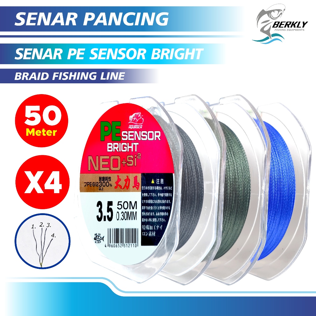 BERKLY Tali Pancing 50m Senar Pancing PE Sensor Bright NEO+si 3 Warna Jepang Senar Pancing 100m Supe