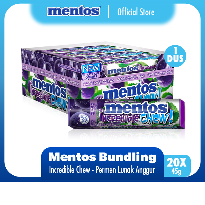 

Mentos Incredible Chew Grape 900g - Permen Mint Rasa Anggur (1 Box)