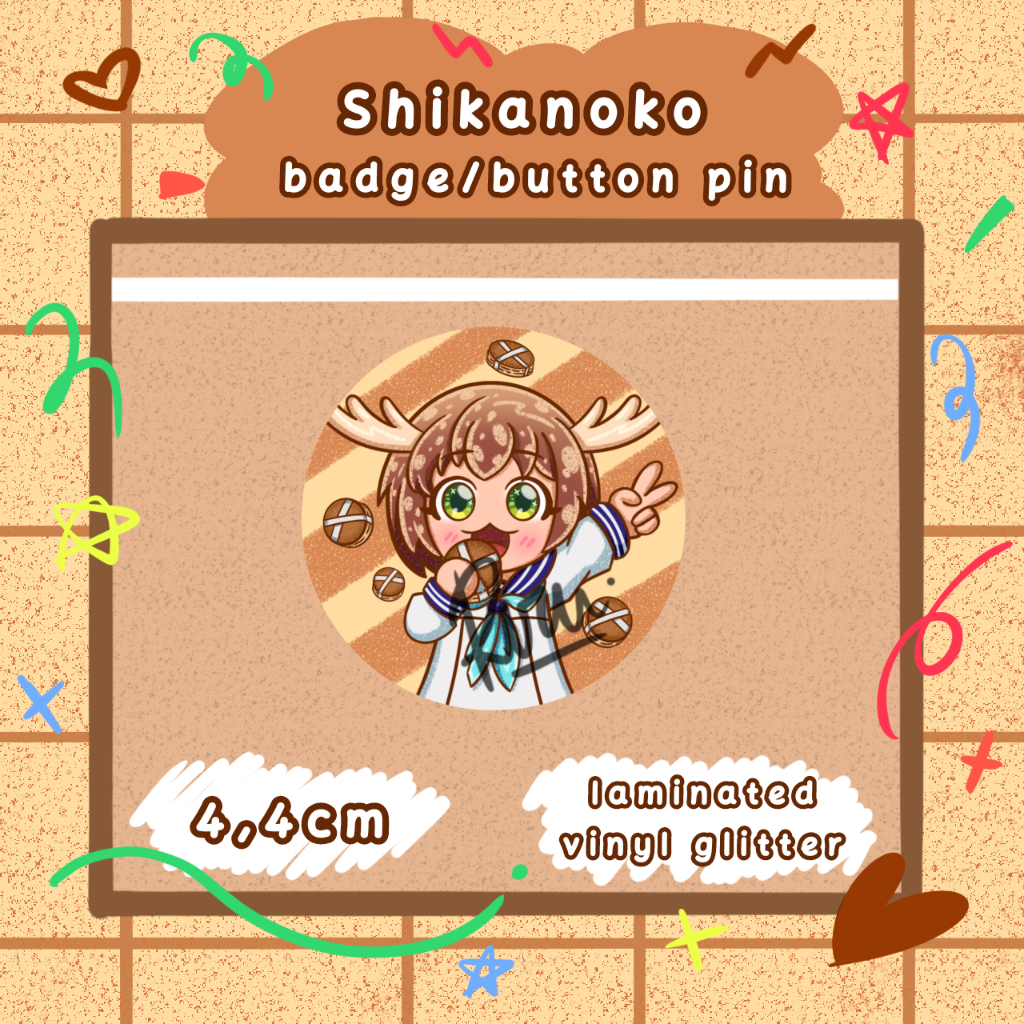 

shikanoko mini glitter badge / button pin