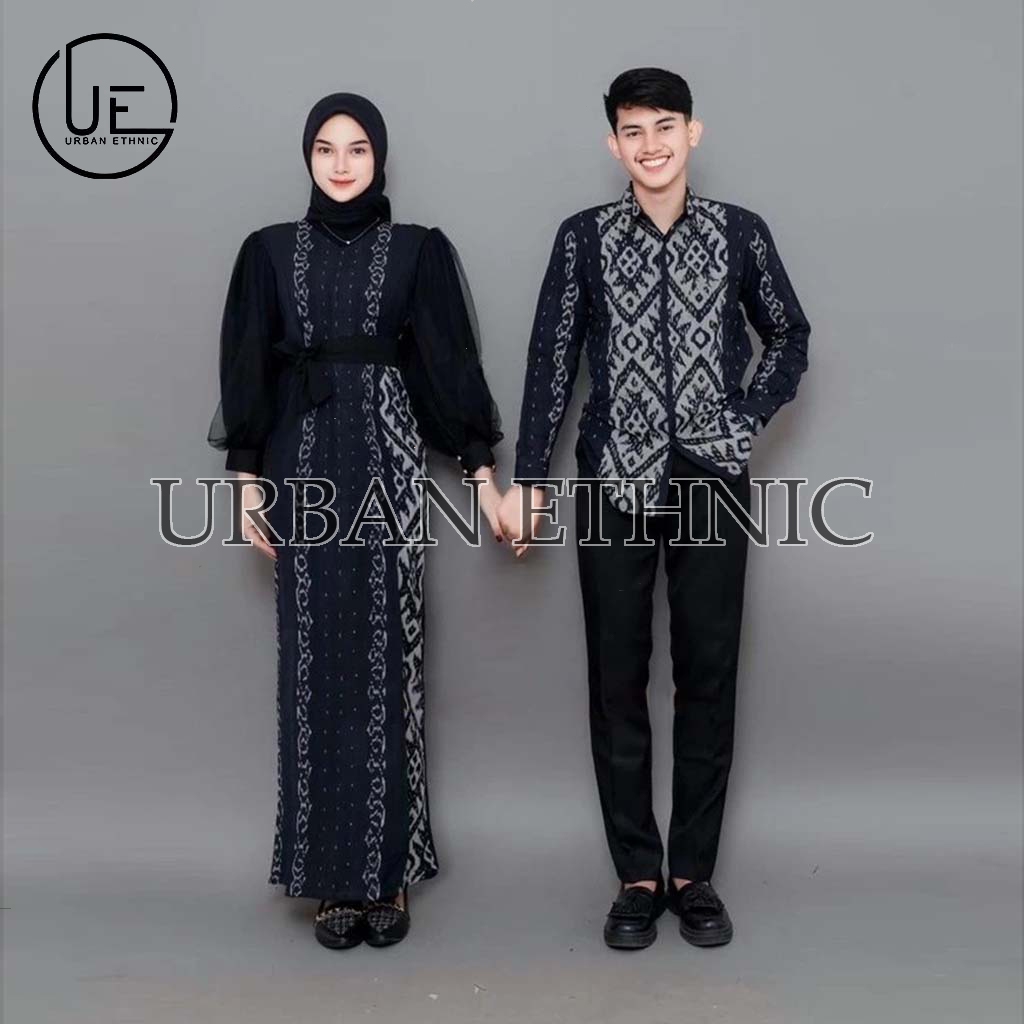 Set couple najwa black tenun, dress kondangan ethnic, couple baju kondangan, couple prewed, kemeja p