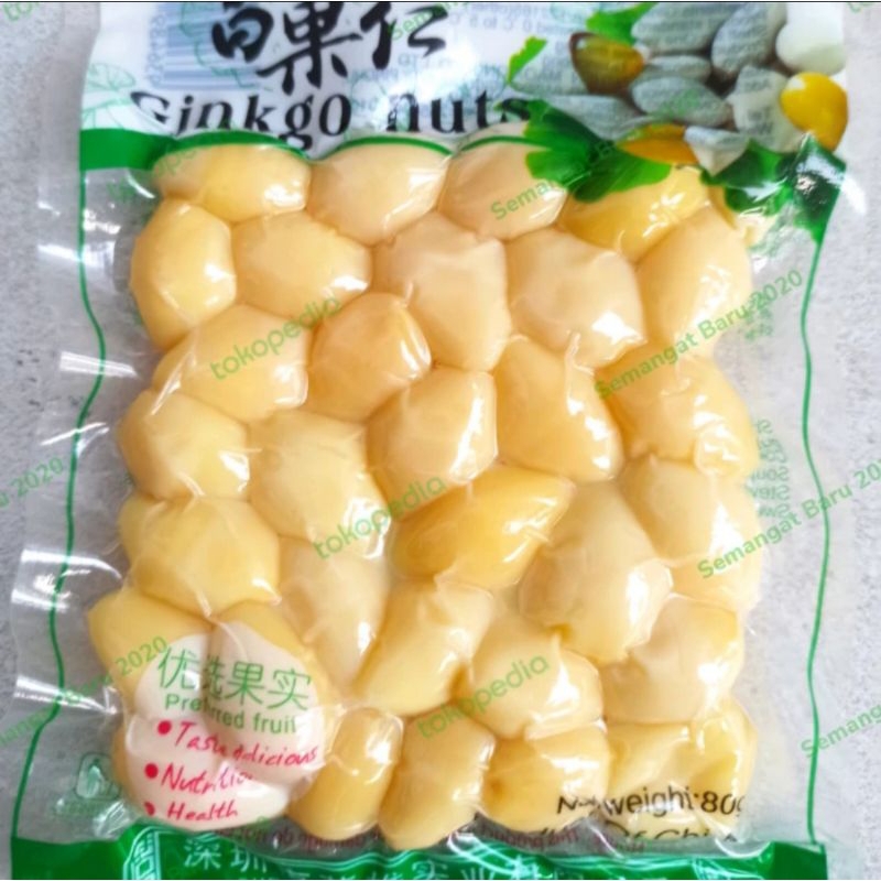 

Ginko Nut Pek Kwe Kupas Vacum Pack 80g / Pekue Pekwe Kupas Siap Masak 80g