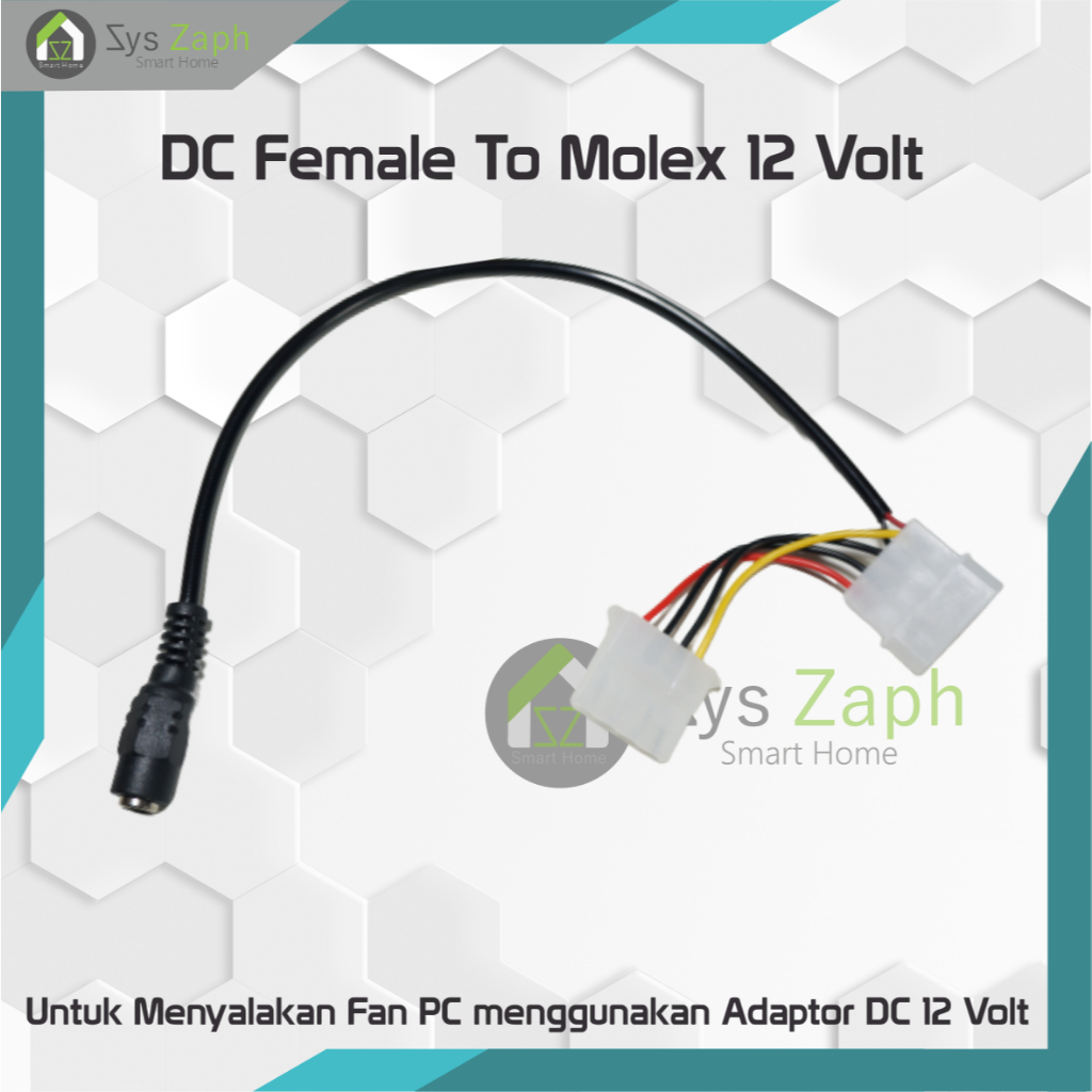 Kabel Jack DC 12v Female to Molex 12 Volt Menyalakan Fan PC Konektor