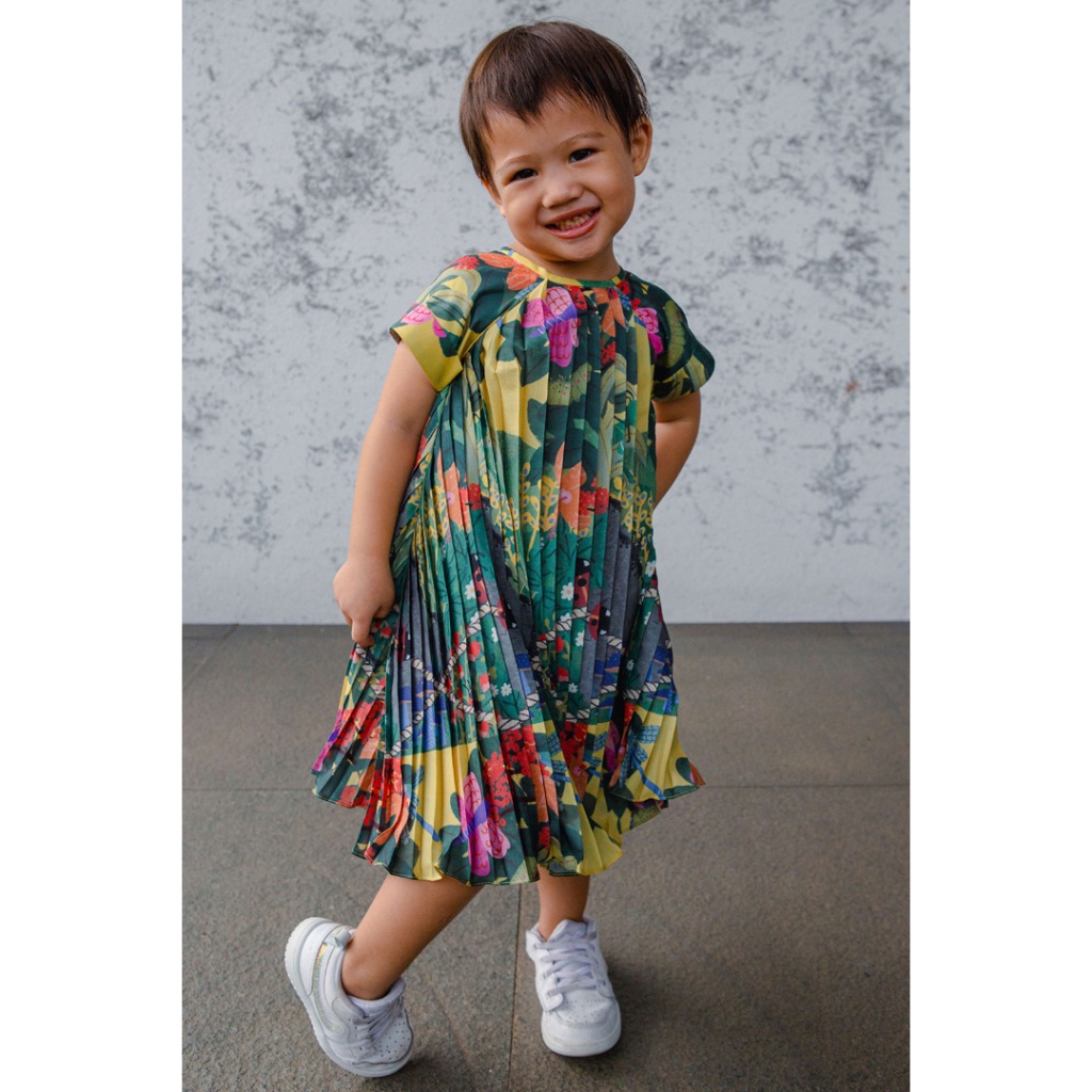 pleats dress anak - garden - sillysiti