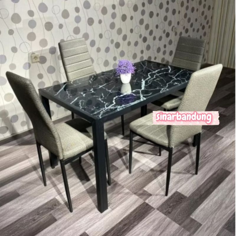 MEJA MAKAN KACA MARMER / MEJA MAKAN KACA MINIMALIS