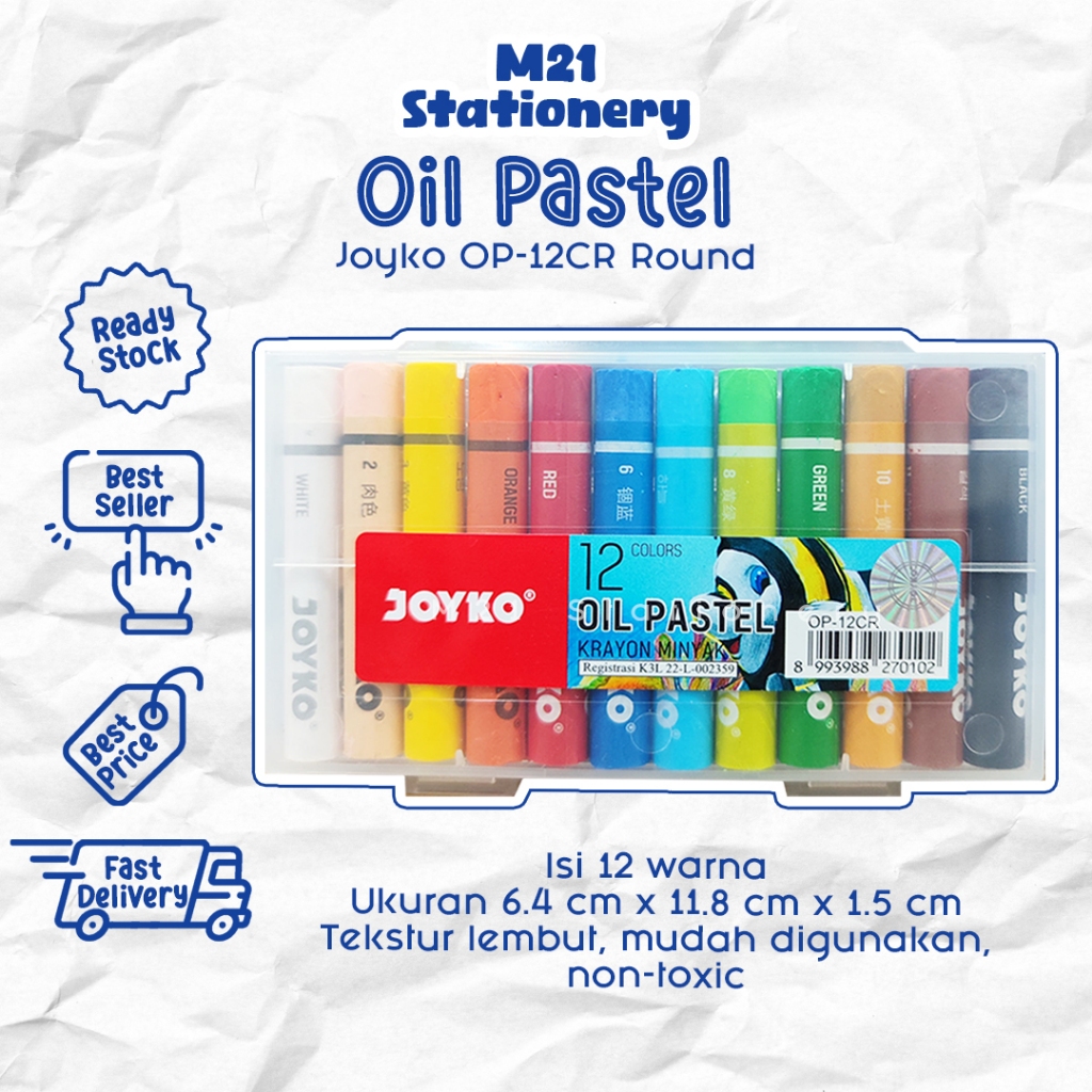 

OIL PASTEL JOYKO OP-12CR (ROUND) / JOYKO OIL PASTEL 12 WARNA OP12CR ROUND ALAT MENGGAMBAR ANAK KRAYON CRAYON PASTEL NON TOXIC MURAH ALAT TULIS SEKOLAH KANTOR KULIAH KAMPUS ATK MURAH LENGKAP / M21 STATIONERY JOGJA