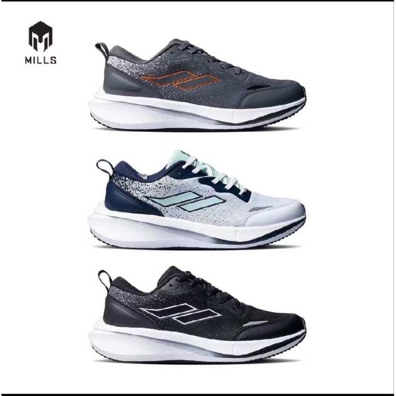 Mills –DYNAPLATE FINEKNIT- WHITE TOSCA, DK GREY- Sepatu lari /Running /Trail Run / Basket /BTS Futsa