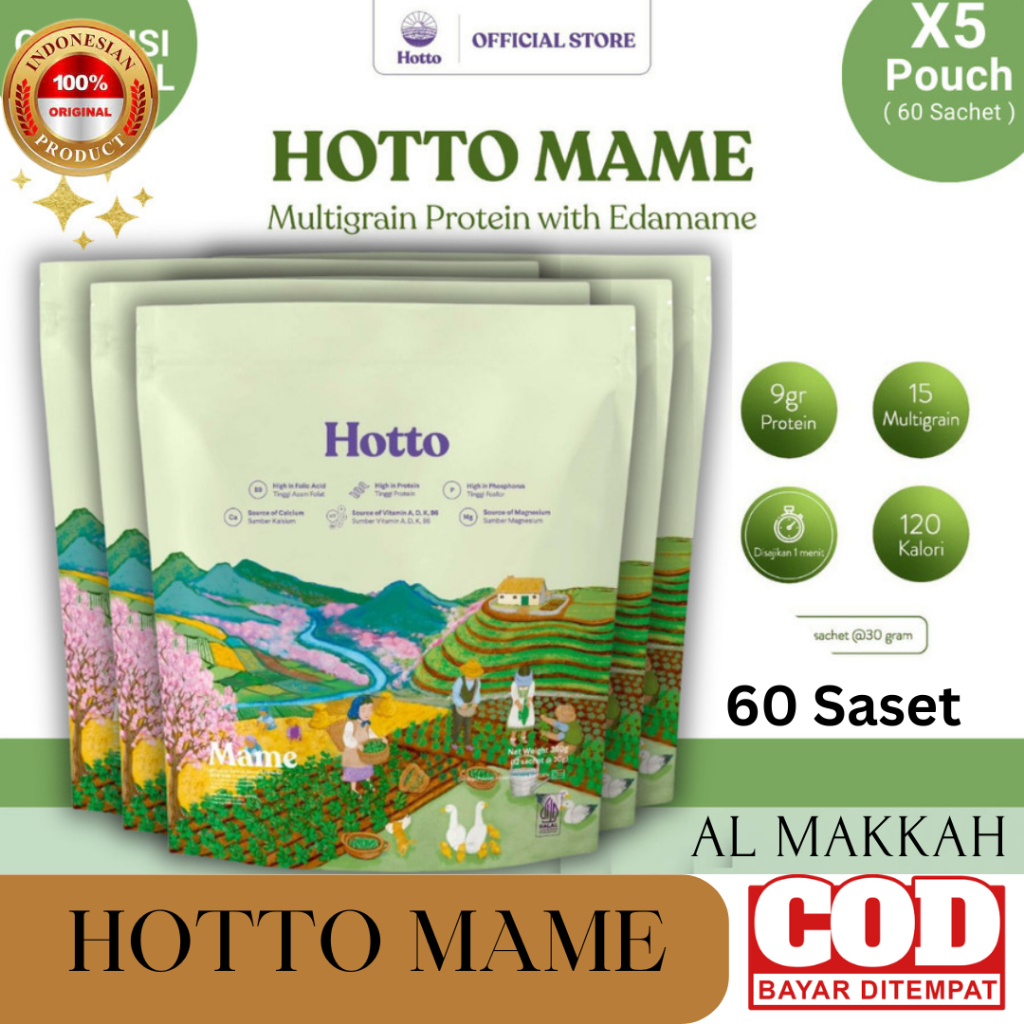 

Hotto Mame 5 Pouch (60 Sachet) Multigrain Tinggi Protein dengan Edamame Superfood