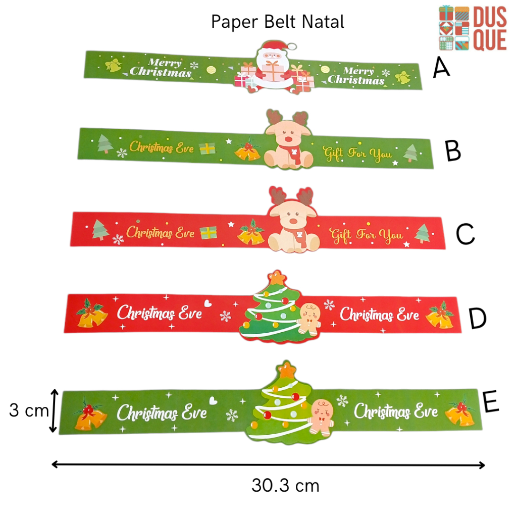 

(5PCS) PAPERBELT NATAL / MERRY CHRISTMAS / PAPER BELT TOPLES / PAPERBELT KUE KERING