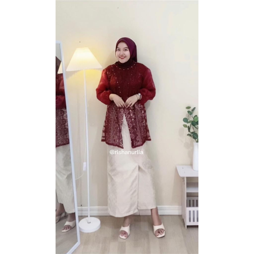 Fiona Outer Jumbo Ld 120 Brokat Organza Full Payet / Tunik Brukat / Baju Hari Raya, Kondangan,