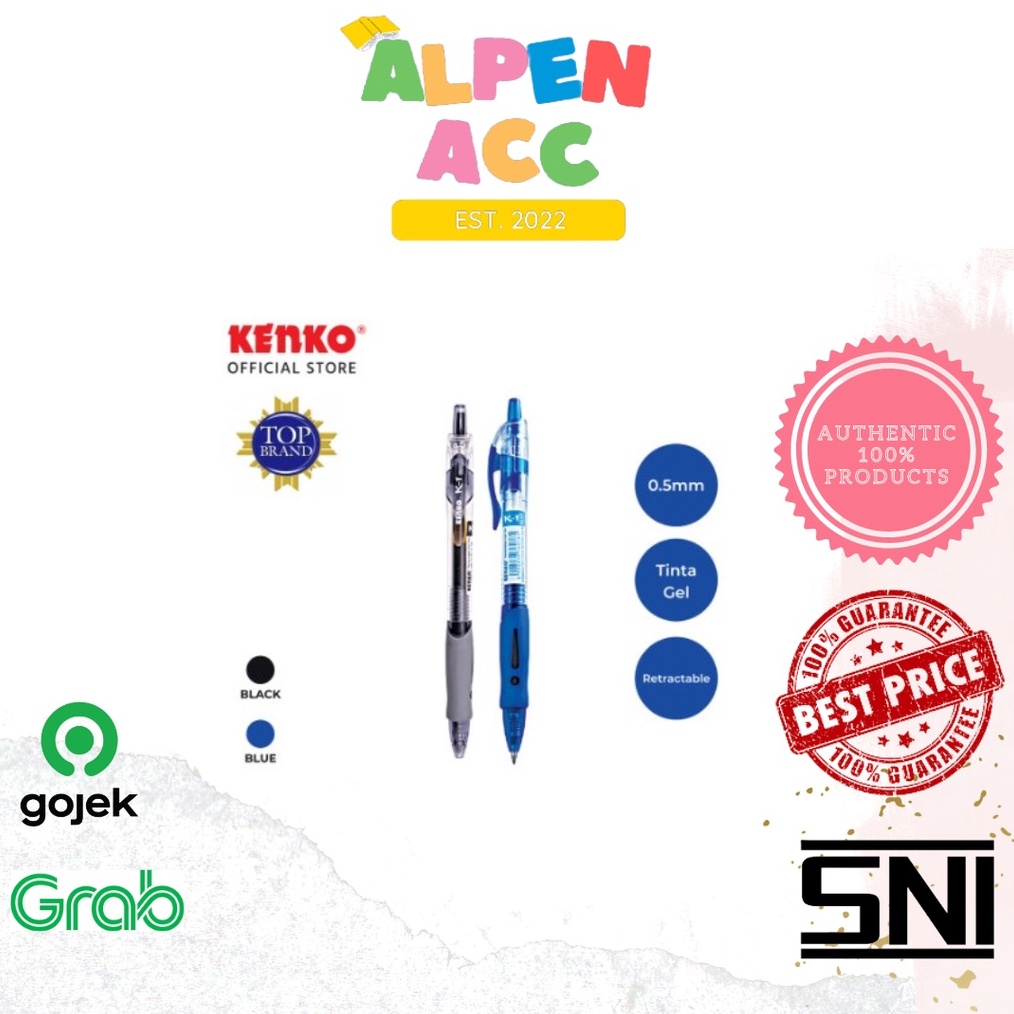 

ART A5N5 KENKO Gel Pen K1 Retractable Pulpen Pena Bolpoin Hitam Biru Merah Kenko 1PACK 12PCS
